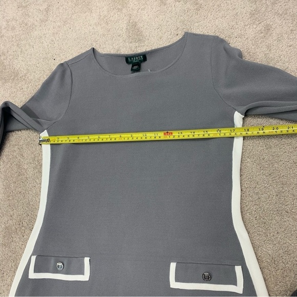 Lauren Ralph Lauren gray ivory white knit bodycon midi dress Sz 10 NWT - Picture 11 of 14